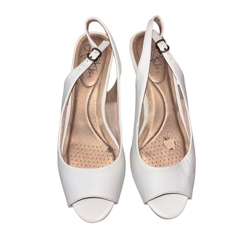 LifeStride Teller Slingback Peep Toe Pumps White Women's 8M Heels kitten heel 3"